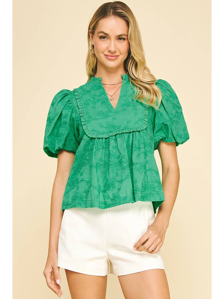 PINCH - Wholesale Blouse - Women's - EYELET BALLOON SLEEVE BLOUSE TOP