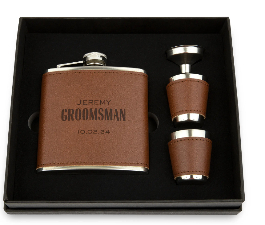 Weddingstar Inc. - Wholesale Flask - Faux Leather Wrapped Flask Gift Box Set - Modern Groomsman2