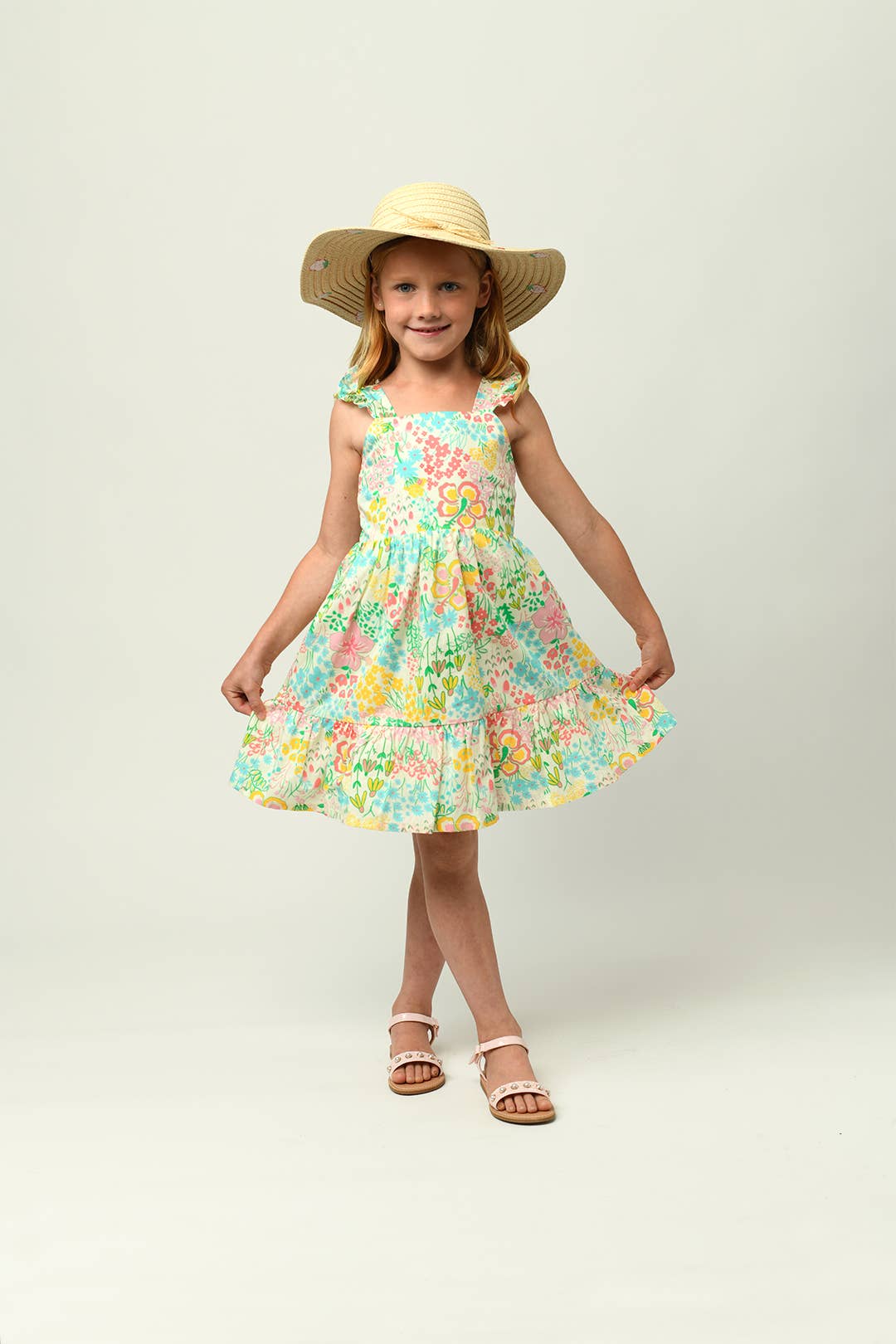 Minna - Wholesale Dress - Kids -  Flutter Sleeve Sun Dress - Magical Sunny Meadow Florals3