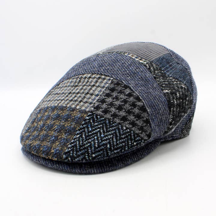 HO91MI – Blue Patchwork Newsboy Cap – Made in Italy for wholesale by LOOWIE