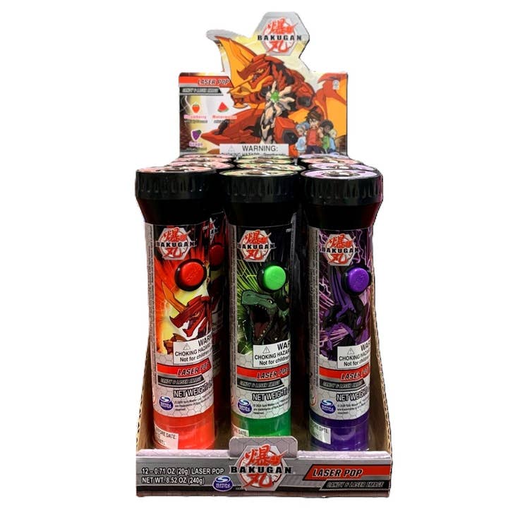 Bakugan Laser Pop 12ct Display for wholesale by Grandpa Joe's Candy Shop