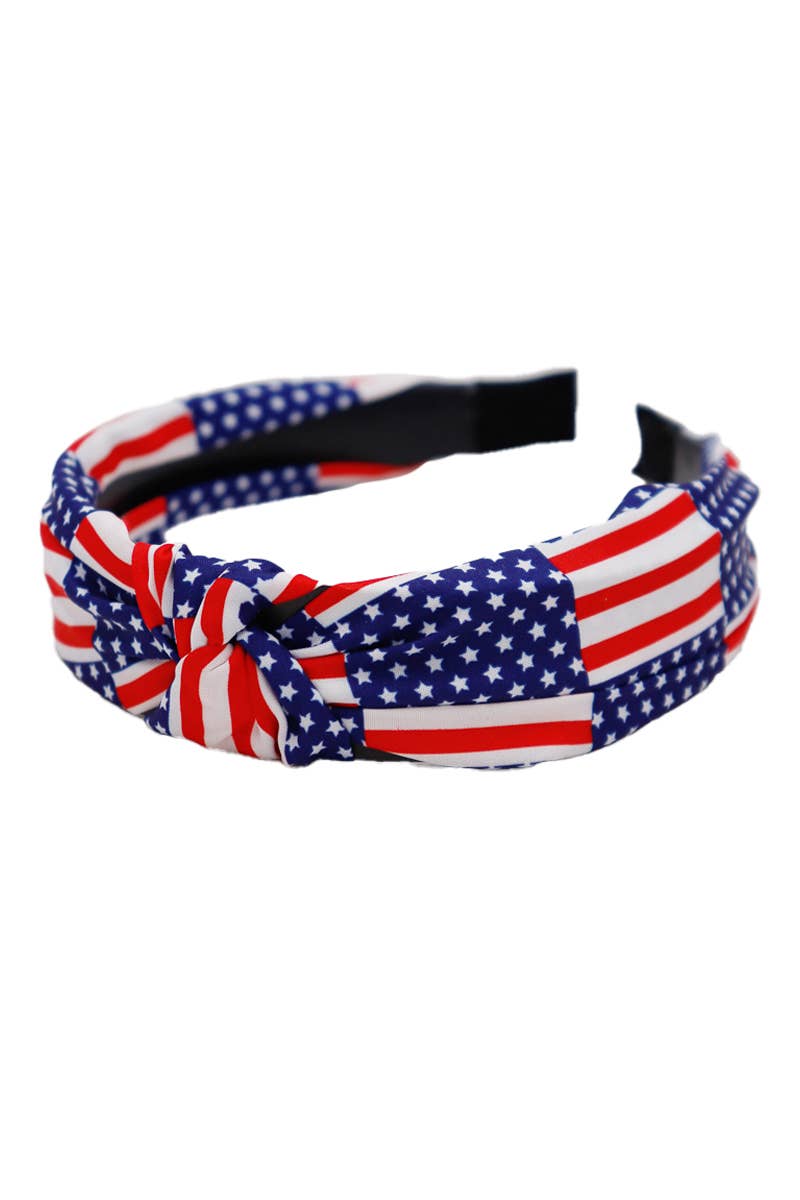 Cap Zone - Wholesale Fashion Headband - Women's - American Flag Twist Knotted Hard Shell Head Band3