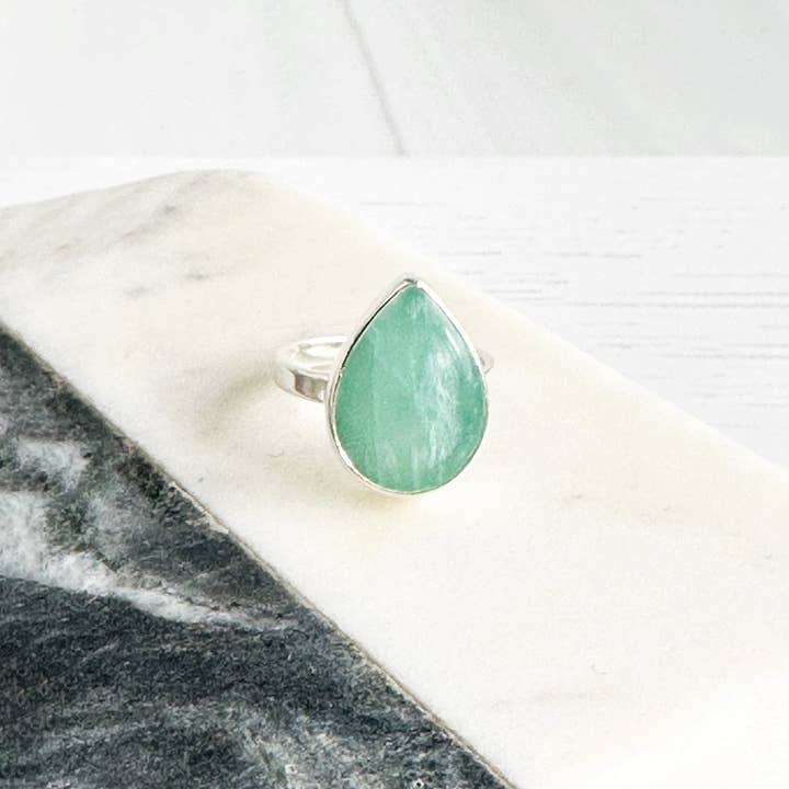 Rustic Gem Jewelry - Wholesale Cocktail/Statement Ring - Amazonite Teardrop Statement Ring in Gold and Silver