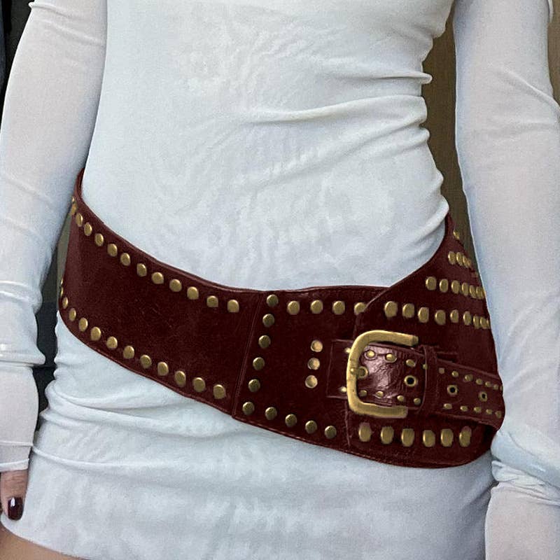 Tourtiwi - Wholesale Belt - Women's - Leather Rivet Pin Buckle Adjustable Waist Seal Belt1