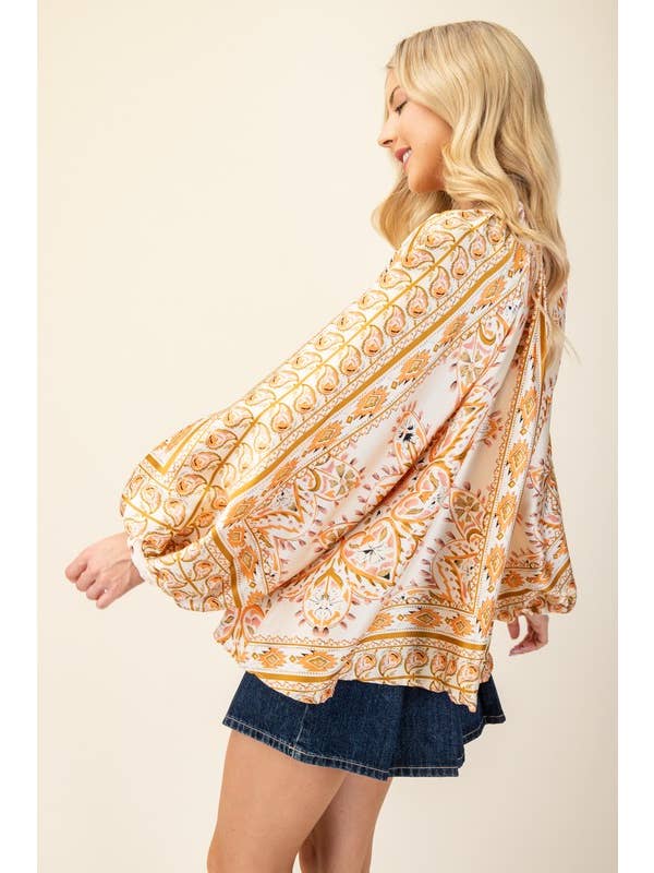 Vanilla Monkey - Wholesale Blouse - Women's - Mirrored Scarf Print Blouse