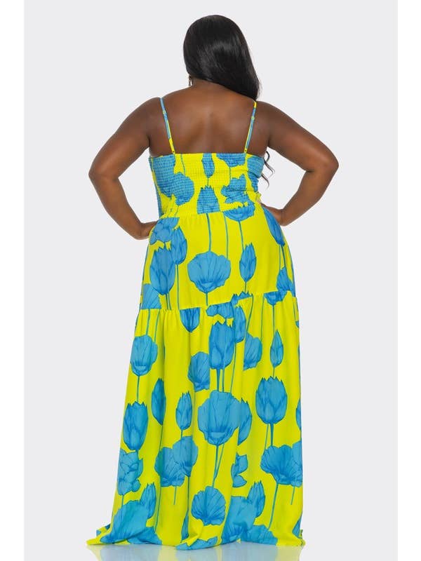 BANJUL - Wholesale Dress - Women's - BCCD63309 Corset Bow High-Waist Printed Plus Maxi Dress