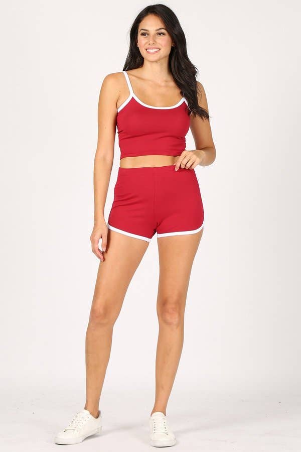 Color 5 - Wholesale Sportkledingset - Dames - Cropped camitop met korte broek van katoen lycra met dolfijn15