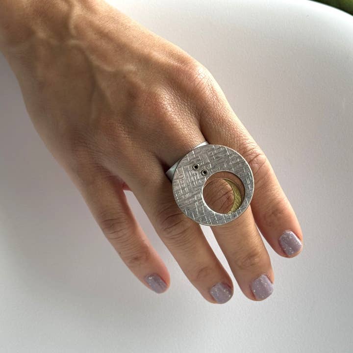 SWIRL Mixed Metal Fanned Circle Adjustable Ring for wholesale by Chick Boss LLC