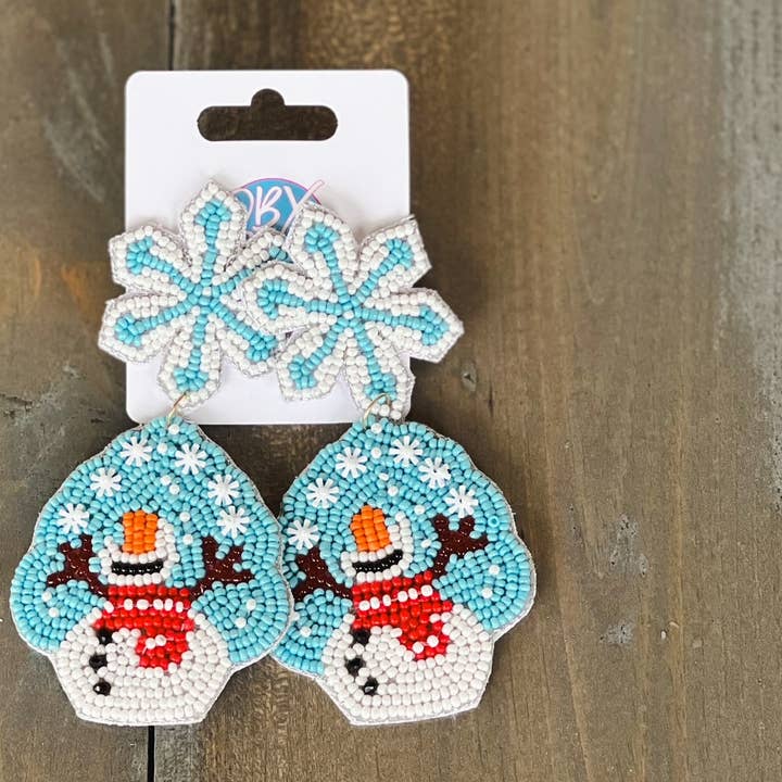 OBX Prep - Wholesale Dangle Earrings - Happy Winter Snowman Seed Beaded Earrings