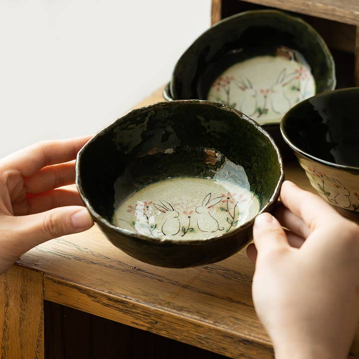 MinoCraft - Wholesale Bowl - Seto-yaki bowl with Oribe rabbit design3