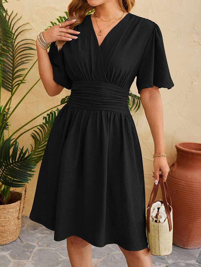 Comely Fashion – wholesale Klänning - Dam – Flödig sommarklänning med V-ringade ärmar7