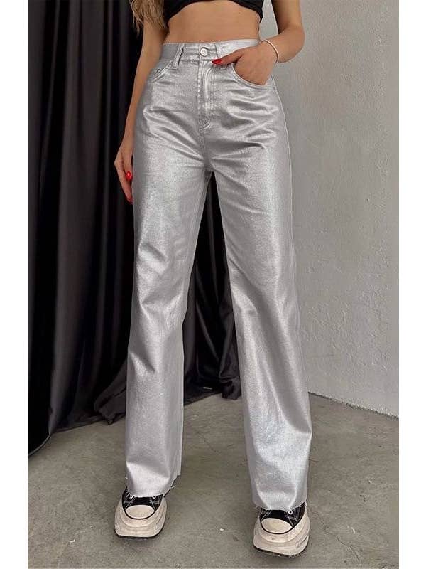 Miss Sparkling - Wholesale Pants - Women's - Metallic flare leg pants