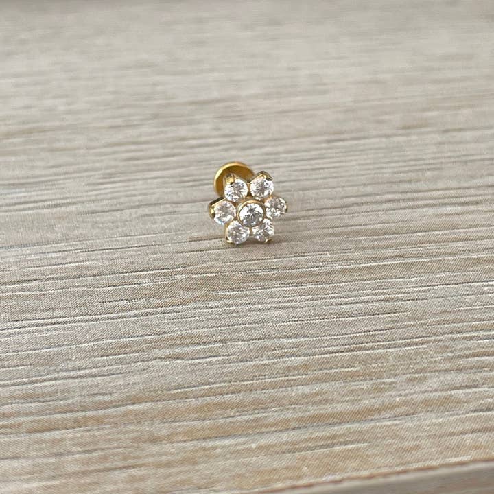 Elara Body Jewelry - Wholesale Stud/Post Earrings - Flat Back CZ Flower Stud Earring/Cartilage Piercing (16G | 6mm or 8mm | Surgical Steel | Gold or Rose Gold)5