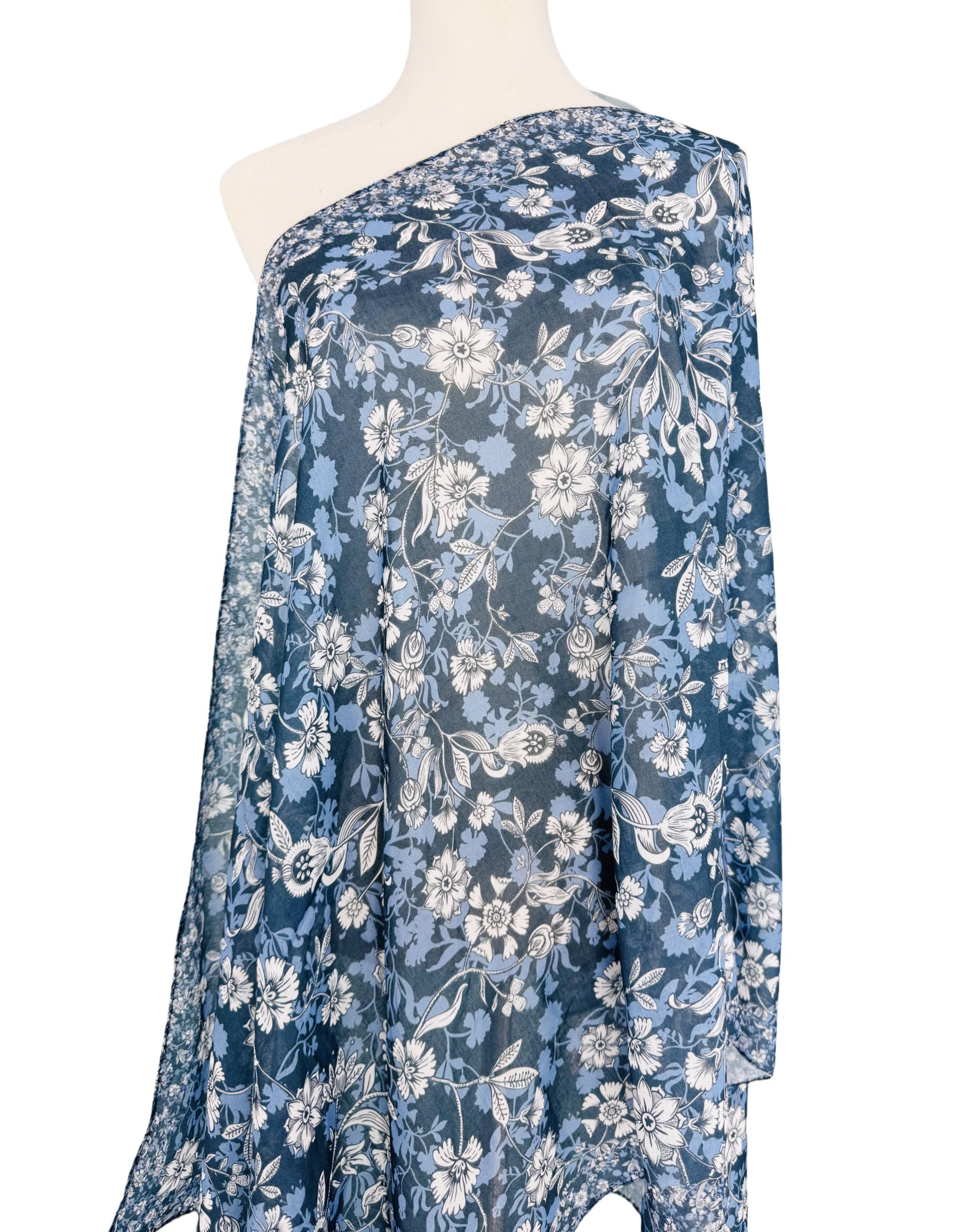 JC Sunny Fashion - Wholesale Scarf - Women's - Navy-White Wildflower Blooms Scarf 2