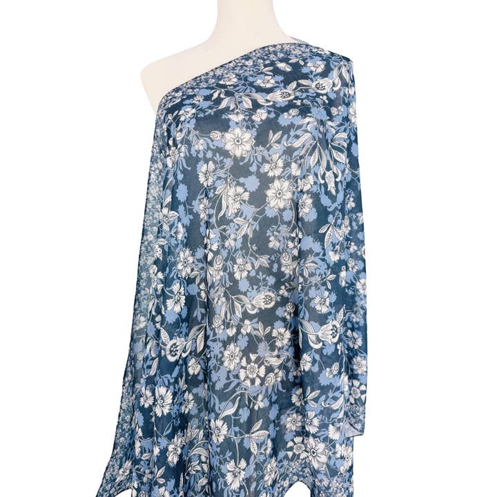 JC Sunny Fashion - Wholesale Scarf - Women's - Navy-White Wildflower Blooms Scarf 2