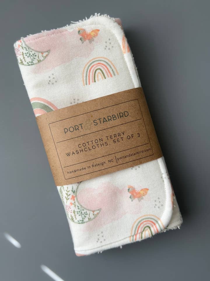 Celestial Sky Cotton Flannel Terry Washcloths, set of 3 for wholesale by Port & Starbird