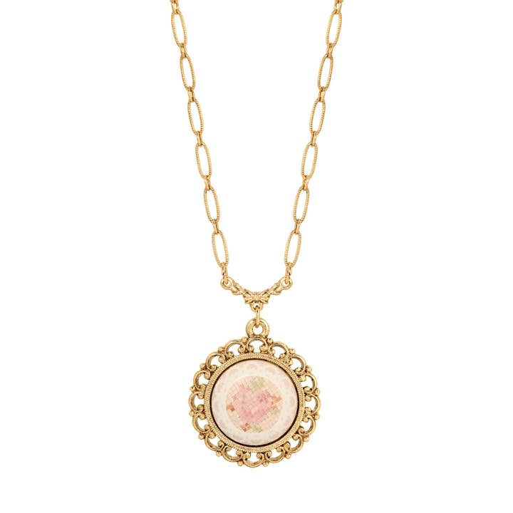 1928 Jewelry - Vendita all'ingrosso Collana con ciondolo/pendaglio - 1928 Jewelry, collana con ciondolo a forma di rosa rosa con motivo a punti, 45,7 cm