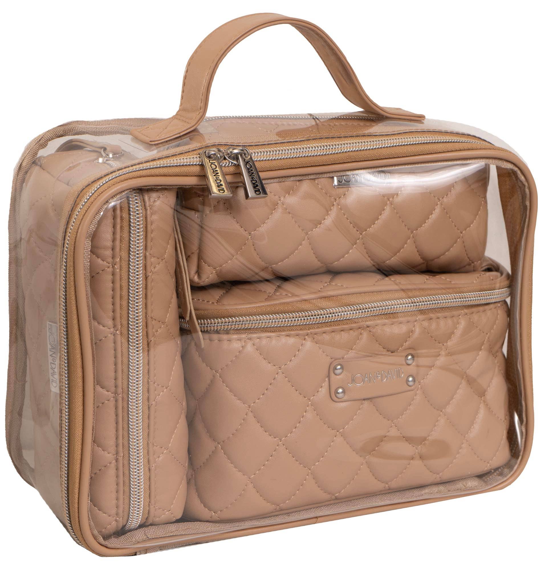 Magid - Wholesale Makeup/Cosmetic Bag - Joan & David Scallop Diamond Quilted Faux Leather 4-Piece Clear Cosmetic Bag Set12