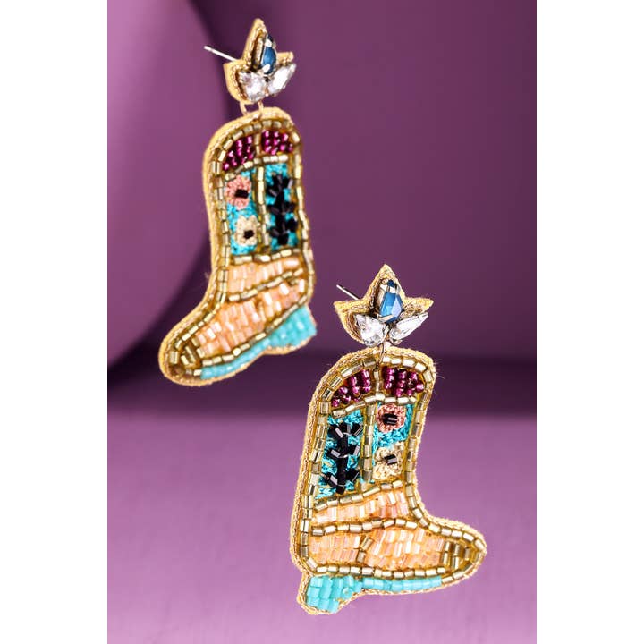 TURQUOISE MULTI GDMTQ Western Boot Beaded Drop Earring for wholesale on Faire