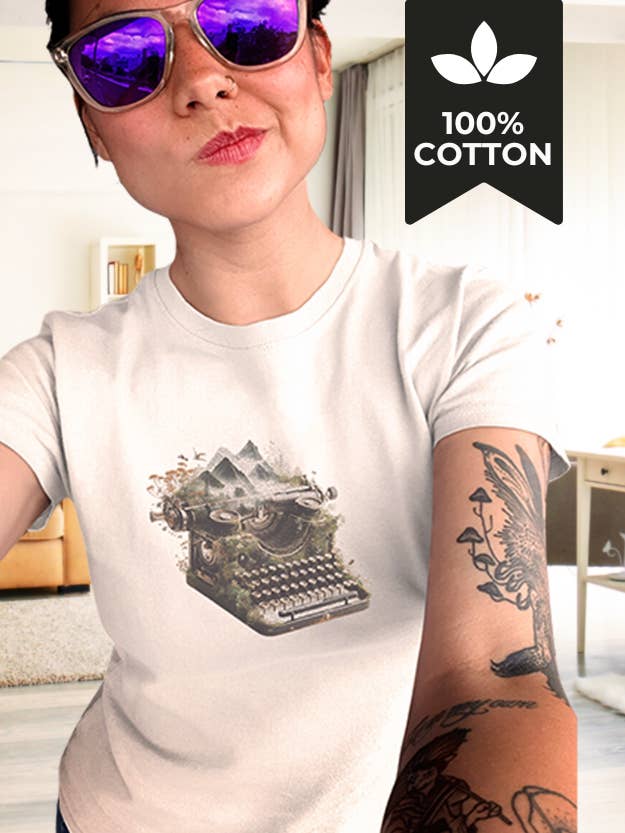 Write With Nature - 100% Cotton Vintage Typewriter Tee for wholesale by Running With Wolves