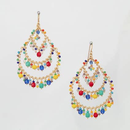 Handmade Bohemian Beaded Gold Plated Chandelier Earrings / CAE G B46-M24 for wholesale by Machu Picchu Jewelry