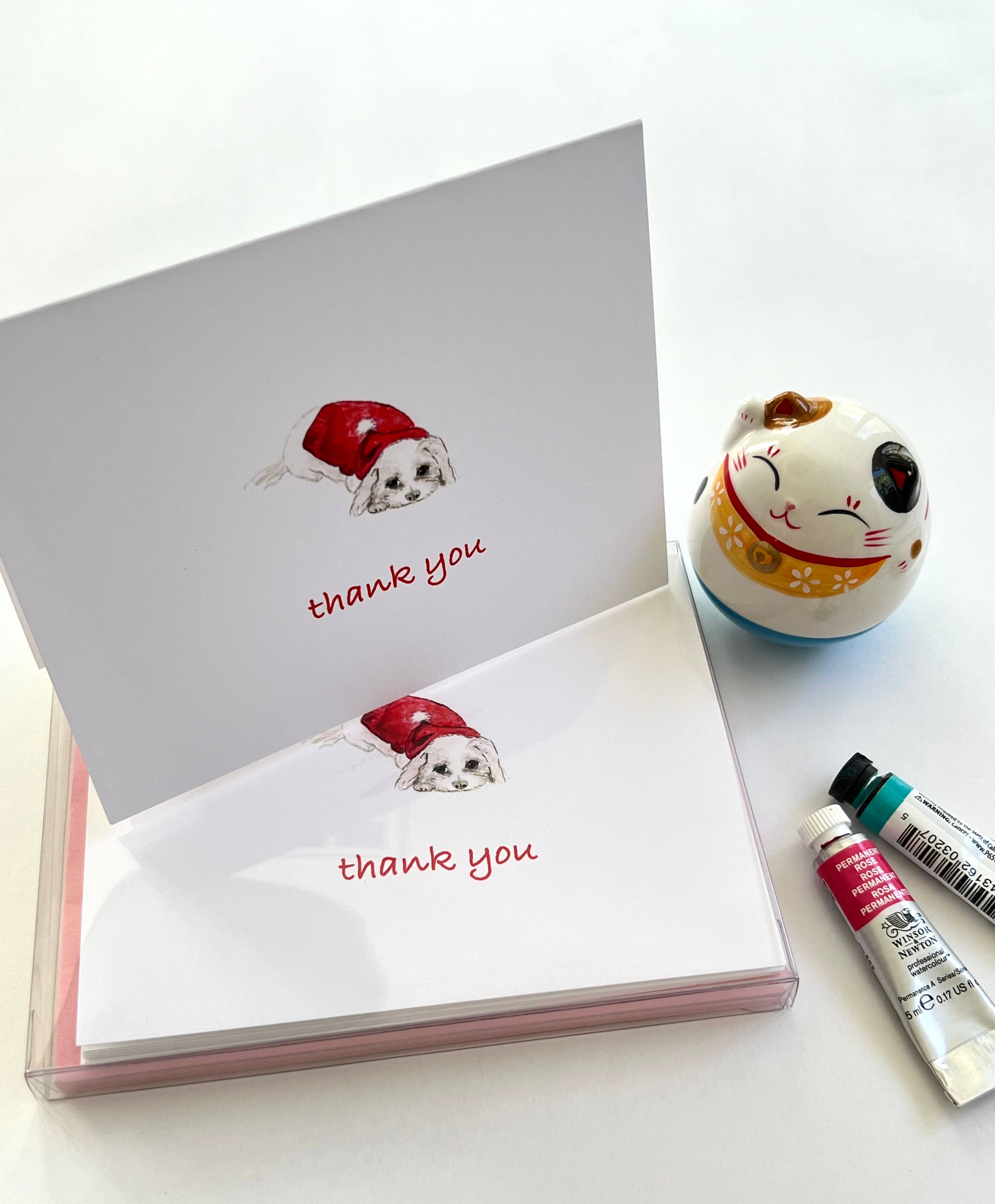 Flower Bird Art Studio - Wholesale Thank You Card - Boxed thank you notes of 8 - puppy with red sweater1