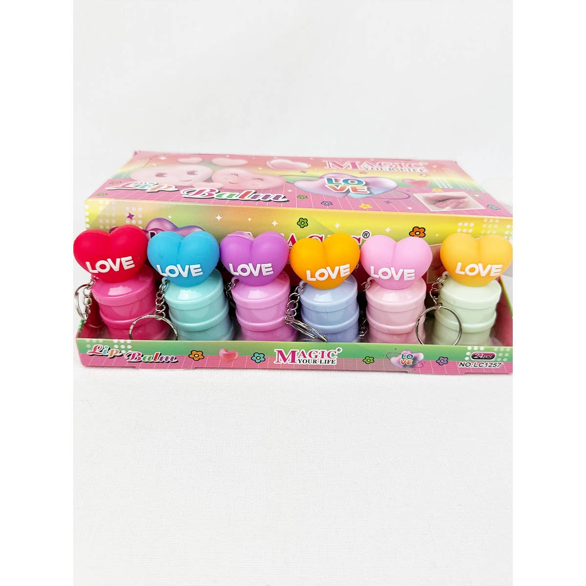 MIX COLOR LOVE Theme Tin Shape Lip Balm with Key Chain for wholesale on Faire5