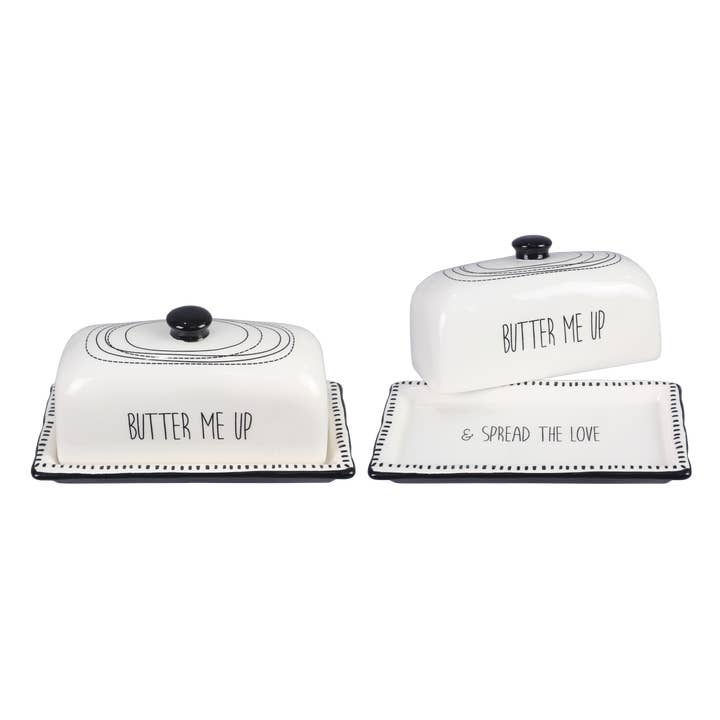 Young's - Wholesale Butter Dish - Ceramic Black and White Butter Dish with Lid