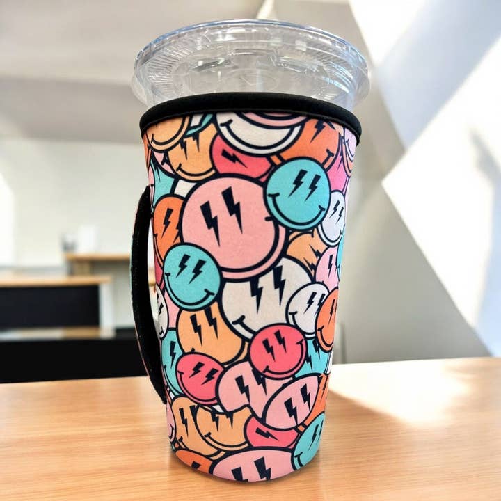 Kims Korner - Wholesale Drink Huggers & Koozies - 30 OZ Retro Happy Insulated Cup Cover Sip Sleeve Fits 30-40+ OZ Cups
