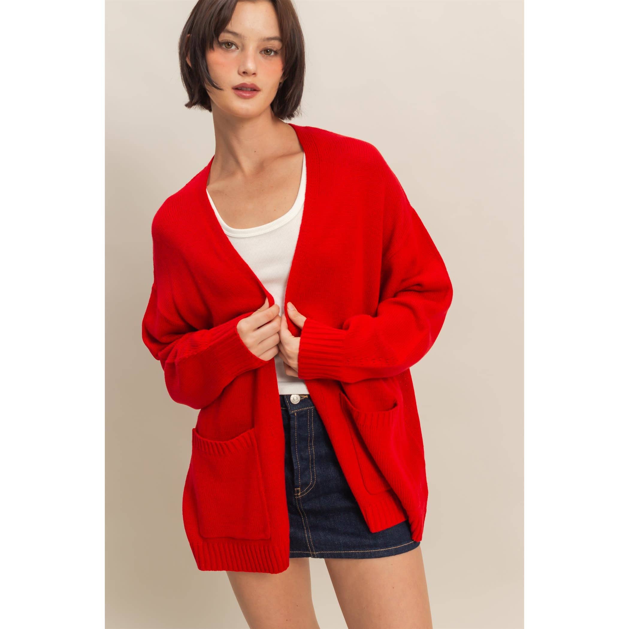 Double Zero - Venta al por mayor Cárdigan - Mujer - Cárdigan de Punto Abierto de Talla Grande con Bolsillos7