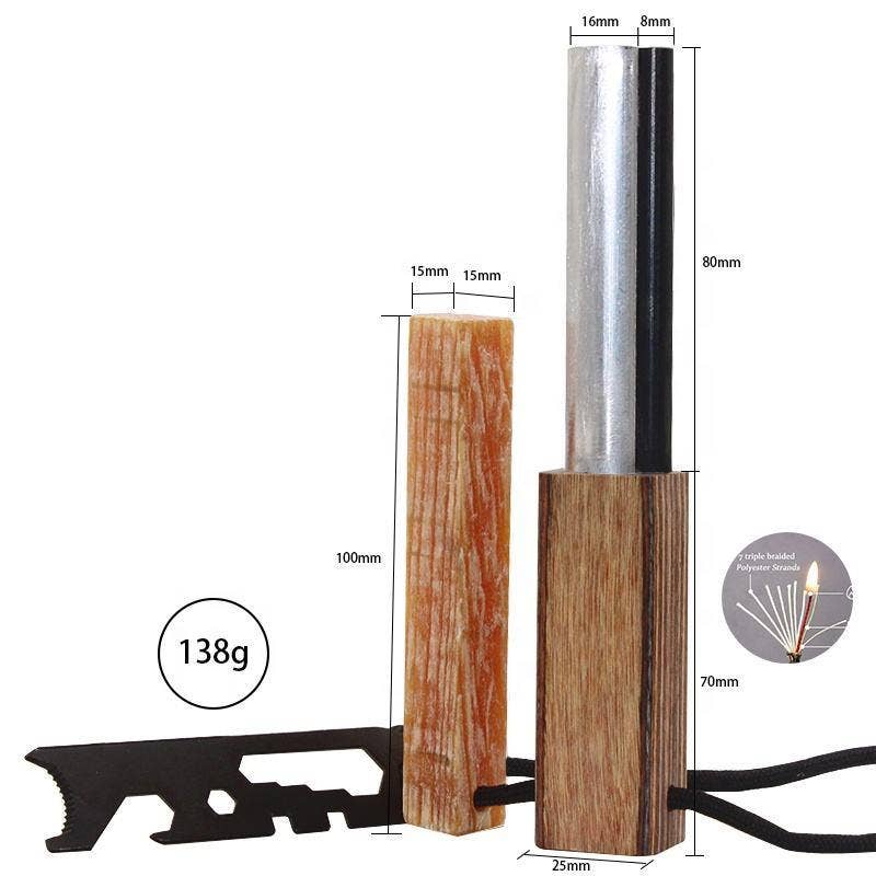 VIGOR - Vente Outil de bricolage - Accessoires de survie - Allume-feu en ferrocerium avec manche en bois résistant et étanche3