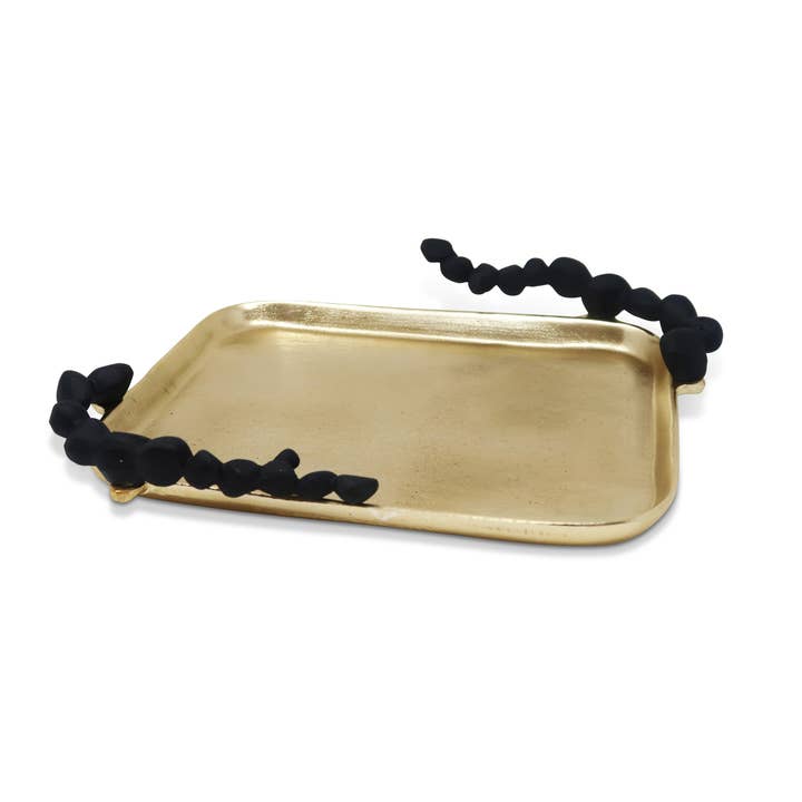 11.25"L Gold Oblong Tray with Black Pebble Design for wholesale by VIVIENCE