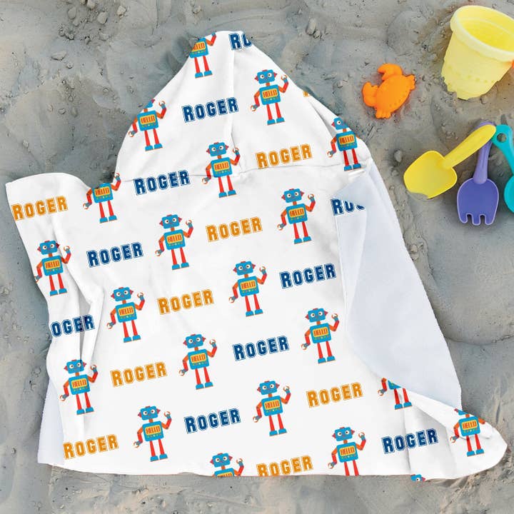 Personalized Robot Hooded Towel for wholesale by Potter's Printing