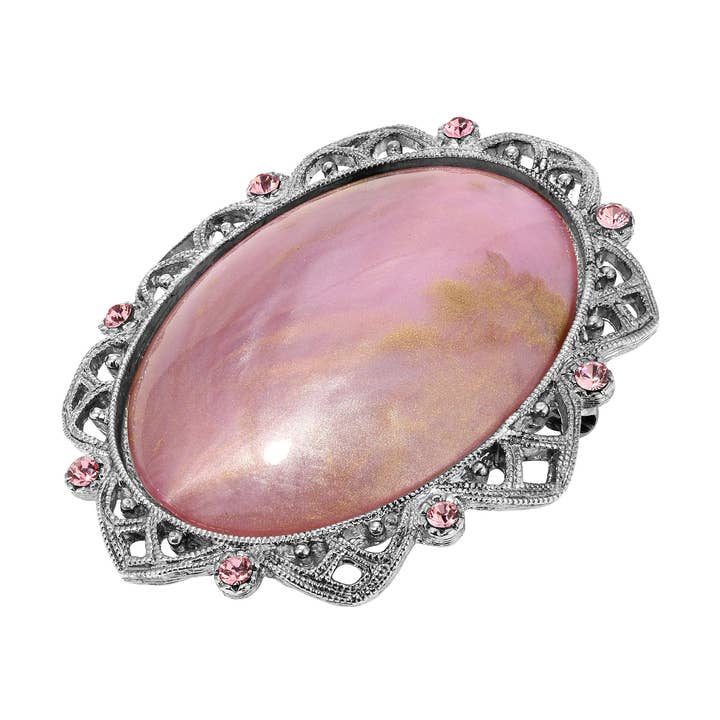 1928 Jewelry Roseate Paradise Light Rose Pink Crystal Oval Pink Stone Brooch for wholesale by 1928 Jewelry