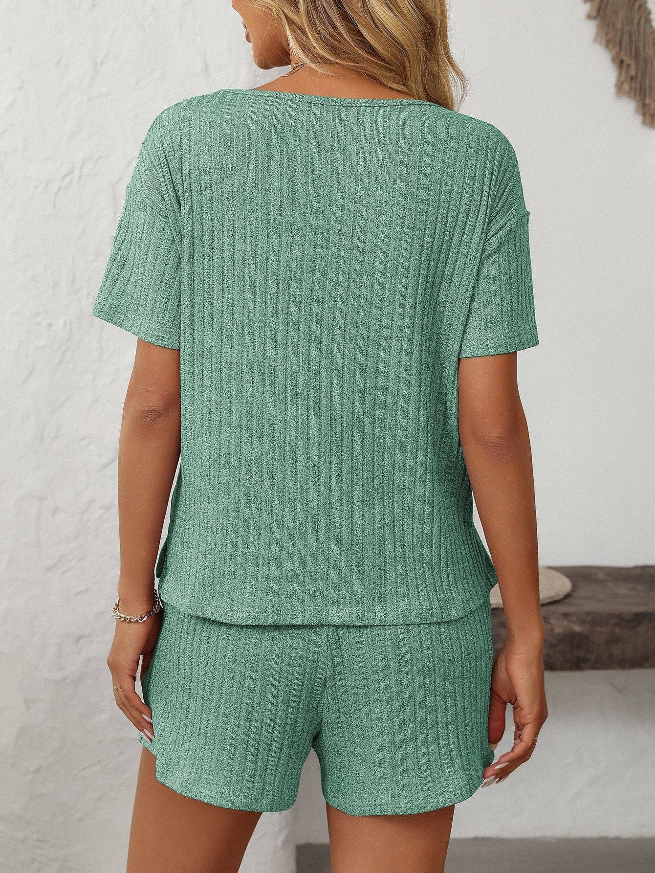 Lovesoft - Wholesale Lounge Set - Women's - Solid Color Ribbed Short-Sleeve Pajama Loungewear Set8