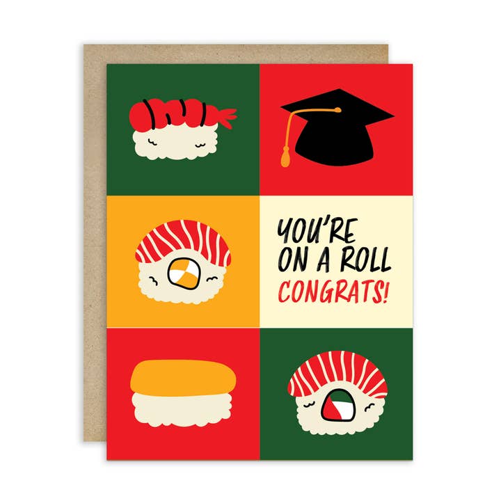 Sushi Graduation Card | Bold Japanese Food Roll Pun Congrats for wholesale by Cute Asian Cards
