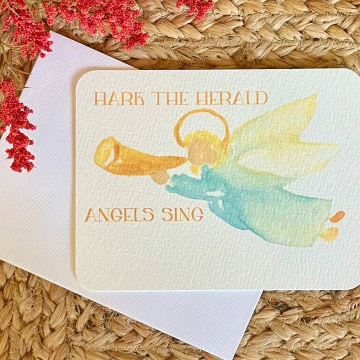 Biglietto di Natale Fatto a Mano con Stampa ad Acquerello Angeli Cantano per la vendita all'ingrosso da parte di by BellaBlue