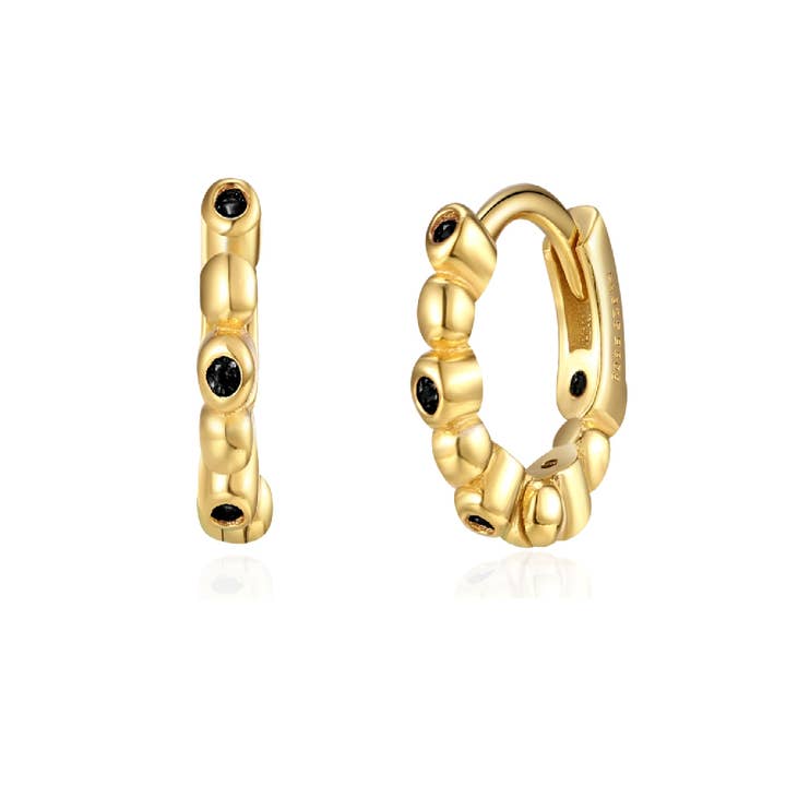 Hoop earring - black zirconia -11 mm - gold plated for wholesale by Buganto