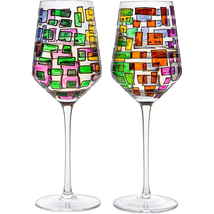 The Wine Savant / Khen Glassware - Vendita all'ingrosso Bicchieri da vino - Set di 2 bicchieri da vino rinascimentali con stelo arcobaleno colorato