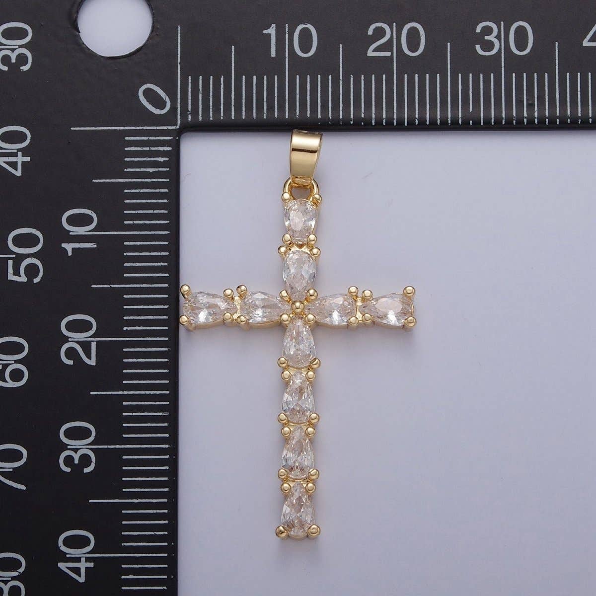 Aim Eternal - Wholesale Individual Charm/Pendant - Gold / Silver Tear Drop Cz Cross Pendant for Necklace Rosary Component X-325 X-3263