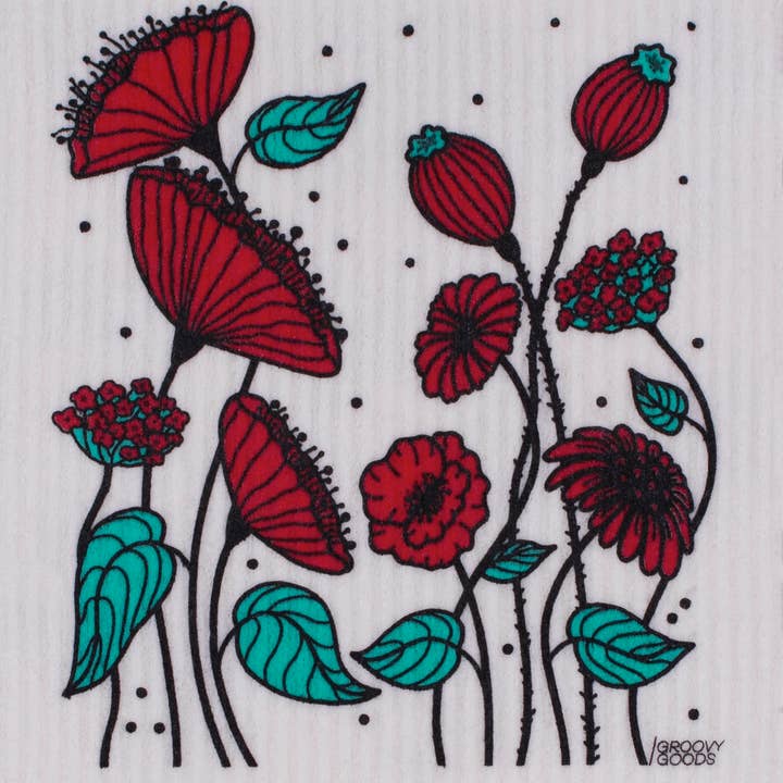 Groovy Goods - Vente Torchon - Tissu éponge écologique, motif coquelicot.1
