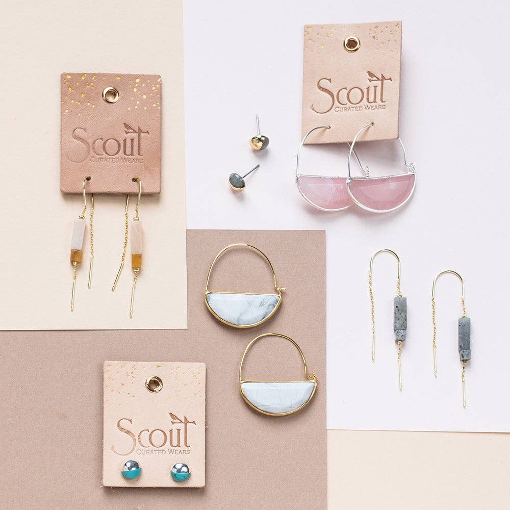 Scout Curated Wears - Wholesale Dangle Earrings - Rectangle Stone Earring - Labradorite/Black/Gold4