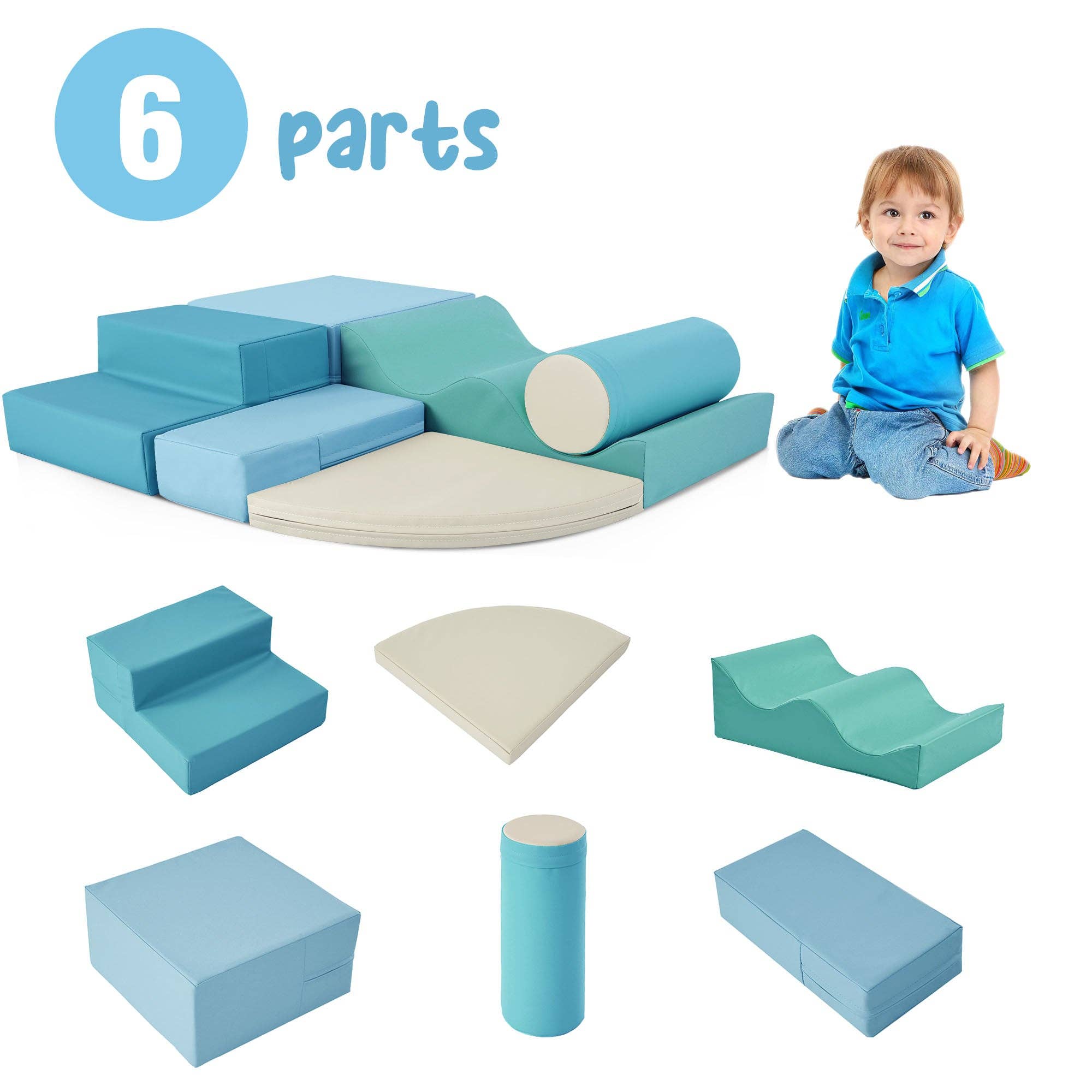 Orange County Decor - Wholesale Toy Set - Kids - Soft Climb And Crawl Foam Playset 6 In 1, Soft Play Equipment Climb And Crawl Playground For Kids,Kids Crawling And Climbing Indoor Active Play Structure Blue Foam Indoor6