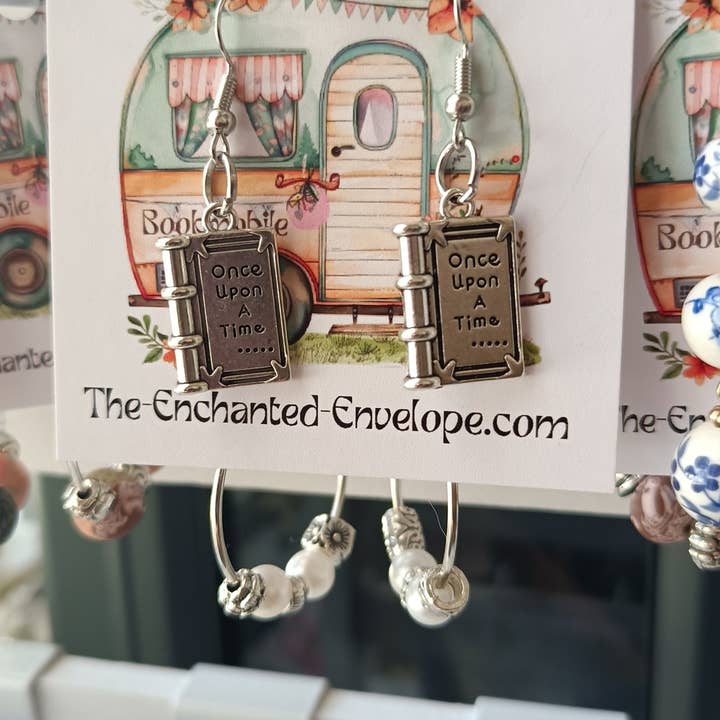 Book Earrings | Silver| Stainless | Once Upon a Time for wholesale by The Boozy Bookworm Handcrafted Gifts