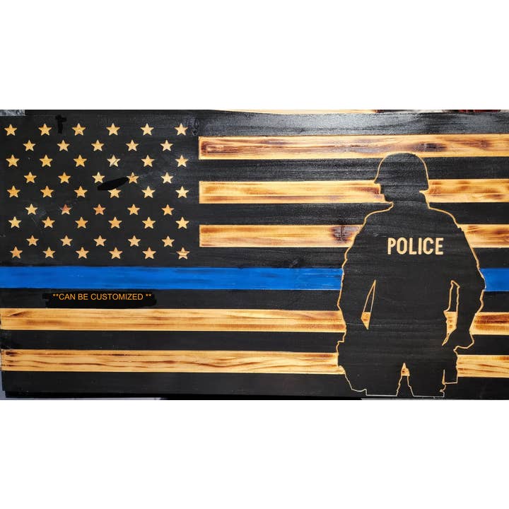 Police Silhouette Blue Line Flag for wholesale by Tango Down Designs