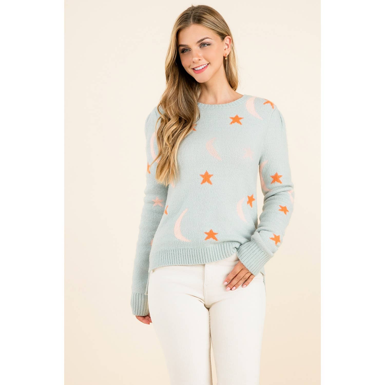 BLEU CLAIR Pull Tricoté Étoile et Lune en vente sur Faire0