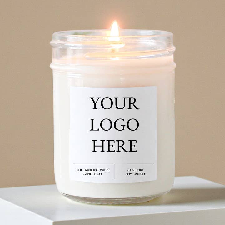 Custom Logo Glass Candle | 4 oz, 8 oz, 16 oz for wholesale by THE DANCING WICK CANDLES