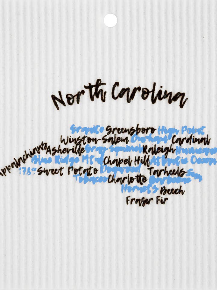 Black & Carolina Blue North Carolina Words Swedish WashTowel for wholesale by Talla Imports
