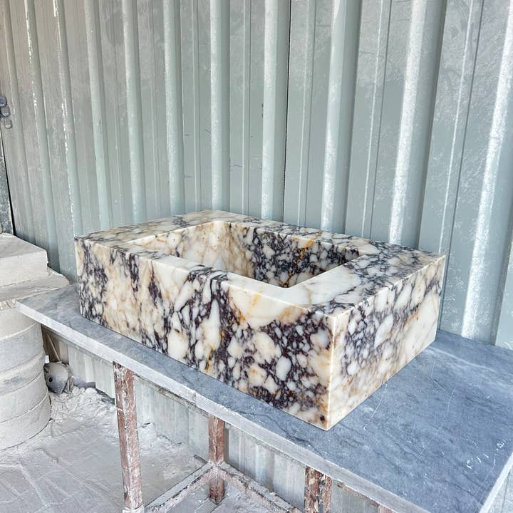 Arbon Marble – wholesale Tillbehörsset till badrum – Calacatta Viola väggmonterad handfat, marmortvättställ, lantlig handfat, antik marmor flytande tvättställ för badrum