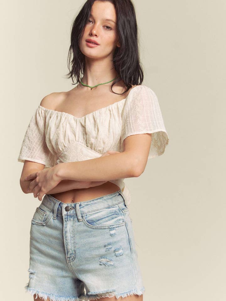 Hers & Mine - Wholesale Knit Top - Women's - EMBROIDERY VOILE SHORT SLEEVE CROSS TIE TOP4